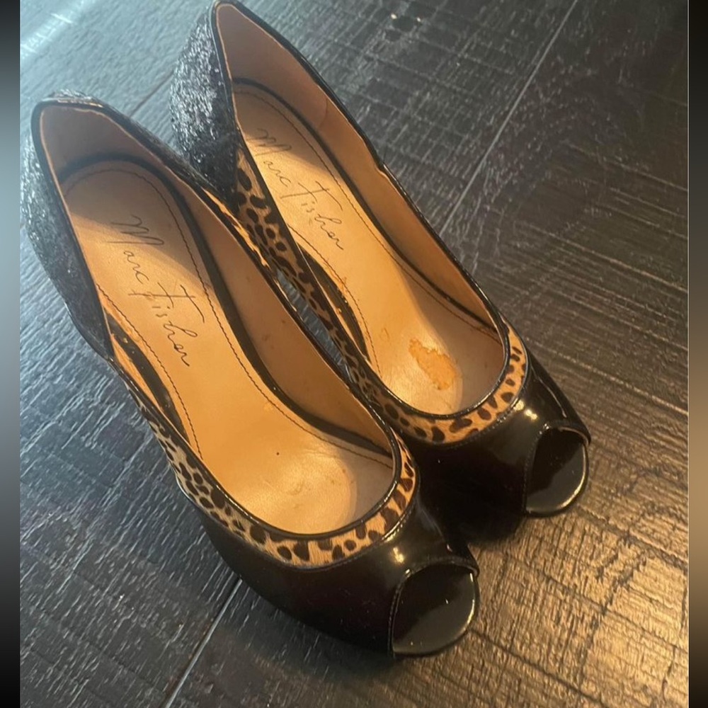 Womans heels black with leopard print / glitter - Picture 2 of 2